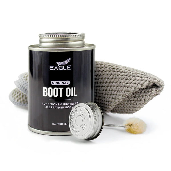 Eagle Leather Boot Oil for Work Boots, Cowboy Boots, & Shoes - Includes Applicator & Premium Towel - All-Natural Deep Leather Conditioner(8.45oz)
