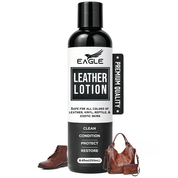 Eagle Leather Lotion with Cloth – 8.5oz Leather Conditioner for Purses, Jackets, Bags, and More – The Best Leather Care Product for Moisturizing, Rejuvenating, and Treating Aniline Leather