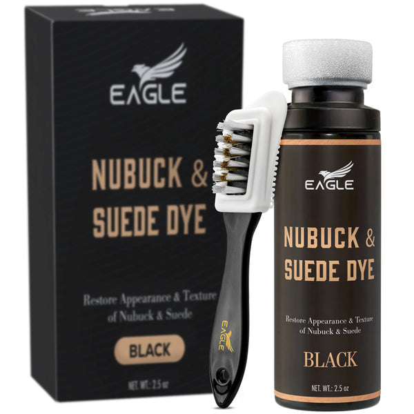 Eagle Nubuck & Suede Dye Black with Applicator & 3-Way Suede Brush - Suede Color Restorer for Shoes, Boots, Jackets, Purses & More - Black Suede Dye & Conditioner