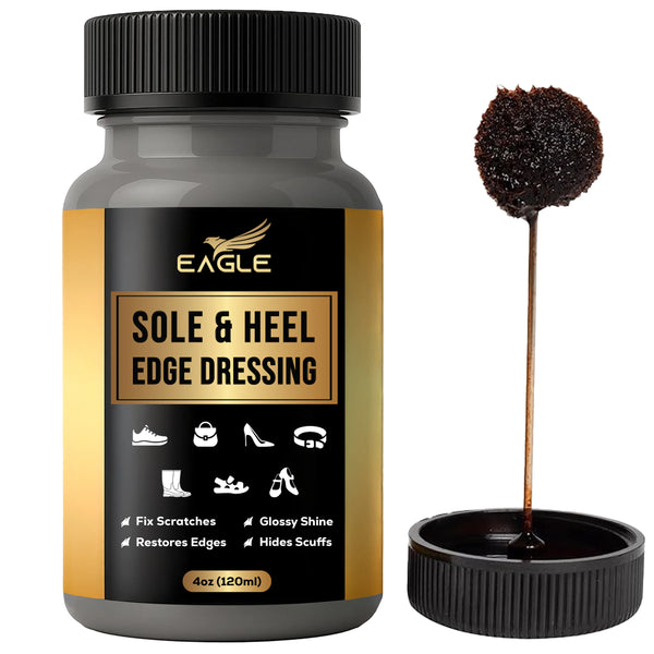 Eagle Sole and Heel Edge Dressing Black – High Gloss Shoe Polish for Leather Soles & Heels – Protective Liquid Edge Dye with Built-In Applicator – Restores Worn Edges (4oz)