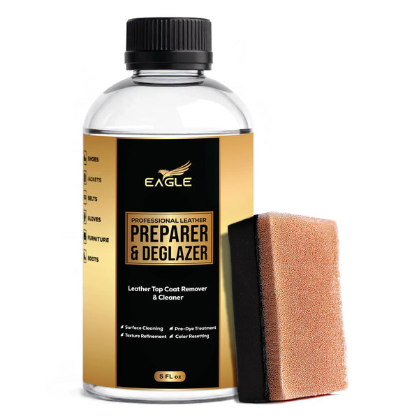 Eagle Leather Preparer & Deglazer - 5 oz -Removes Factory Finishes, Adhesives & Contaminants – Prepares Leather for Painting & Restoration – Includes Sponge – Works on Shoes, Bags & Upholstery