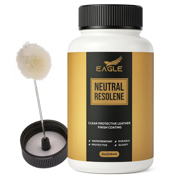 Eagle Neutral Resolene (4 oz) with Applicator - Acrylic Leather Sealer - Protective Top Coat for Dyed & Polished Leather - Flexible, Water-Resistant Leather Finisher for Shoes, Boots & Leather Craft