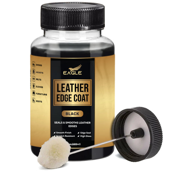 Eagle Leather Edge Coat Dressing Black – Leather Edge Paint with Built-in Applicator for Purses, Belts, Shoes, Couches – Flexible, Water-Resistant Finish – Edge Sealer & Restorer (4oz)