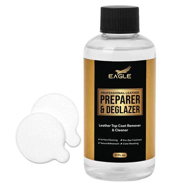 Eagle Leather Preparer and Deglazer - 5 oz - Removes Factory Finishes, Adhesives & Contaminants – Prepares Leather for Dye, Paint, & Restoration – Includes Sponge
