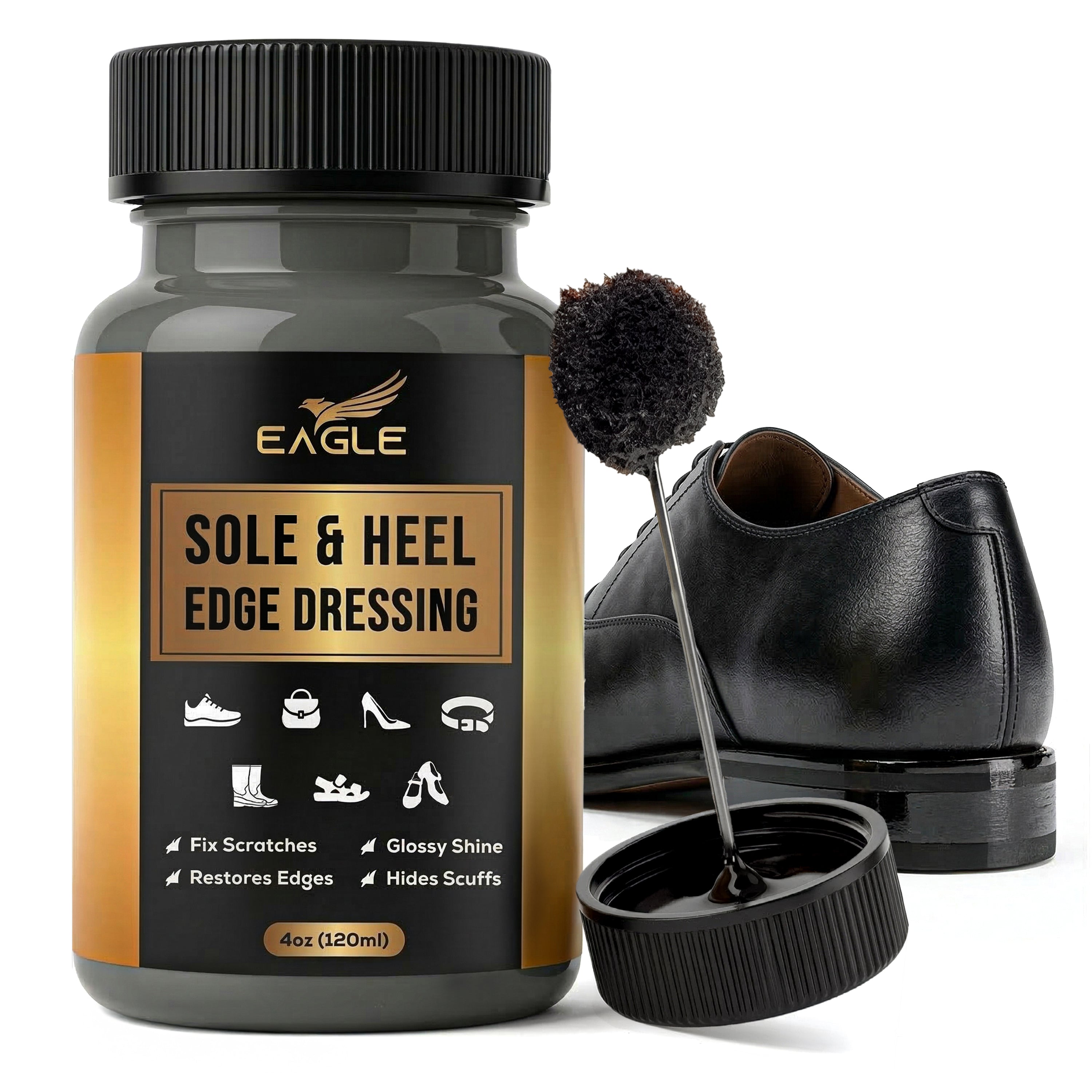 Eagle Sole and Heel Edge Dressing Black – High Gloss Shoe Polish for L – My  Shoe Supplies