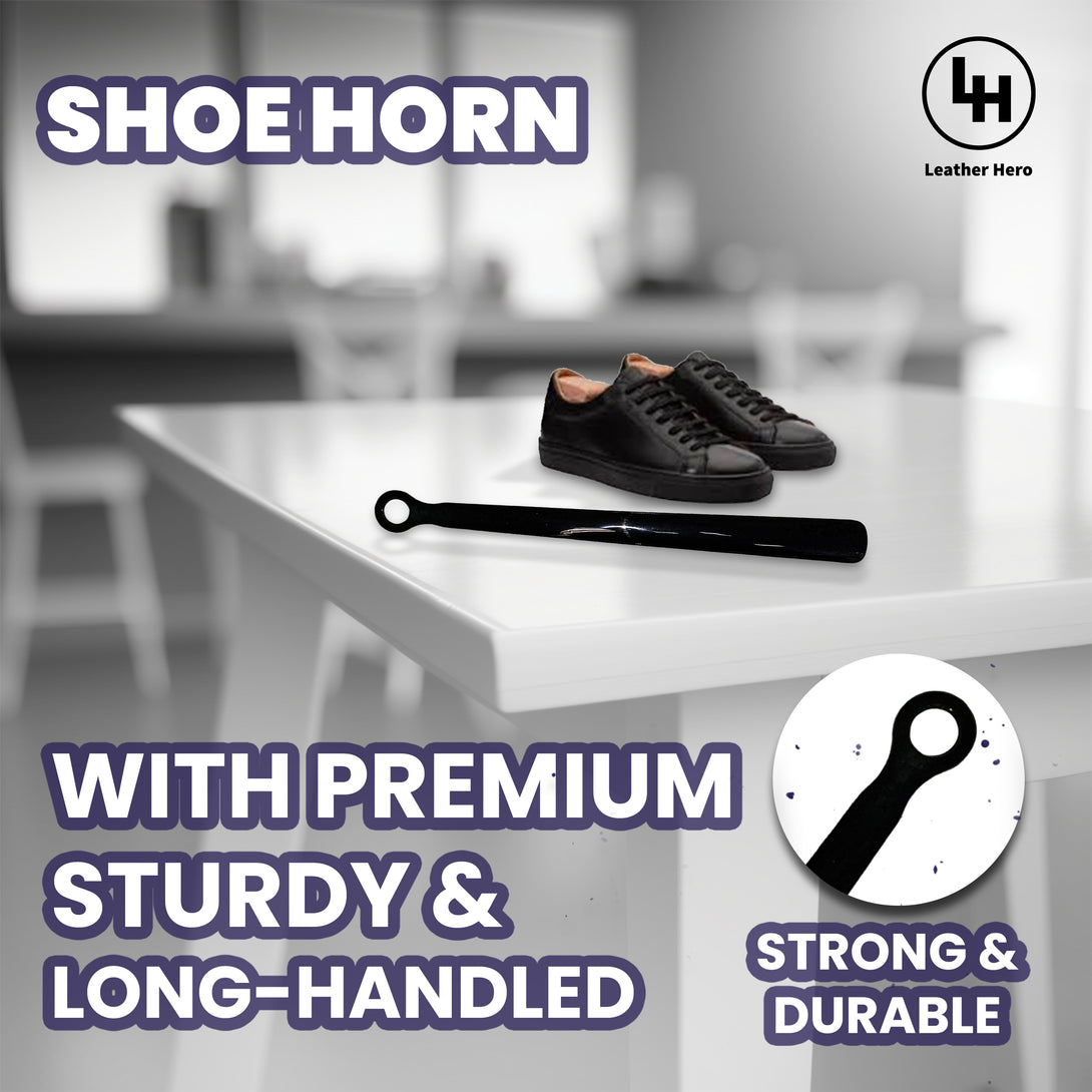 Gray Leather Hero Plastic Shoe Horn Long 18"