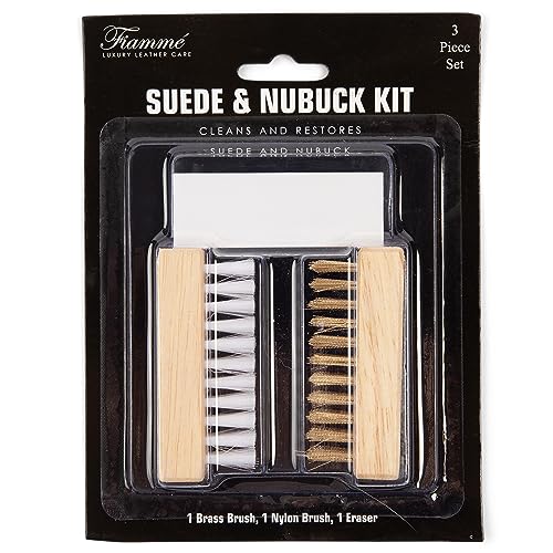 Fiamme Suede and Nubuck Cleaning Kit - Complete Brass & Nylon Brush Set, Suede Eraser for Shoes, Jackets, Boots, Handbags