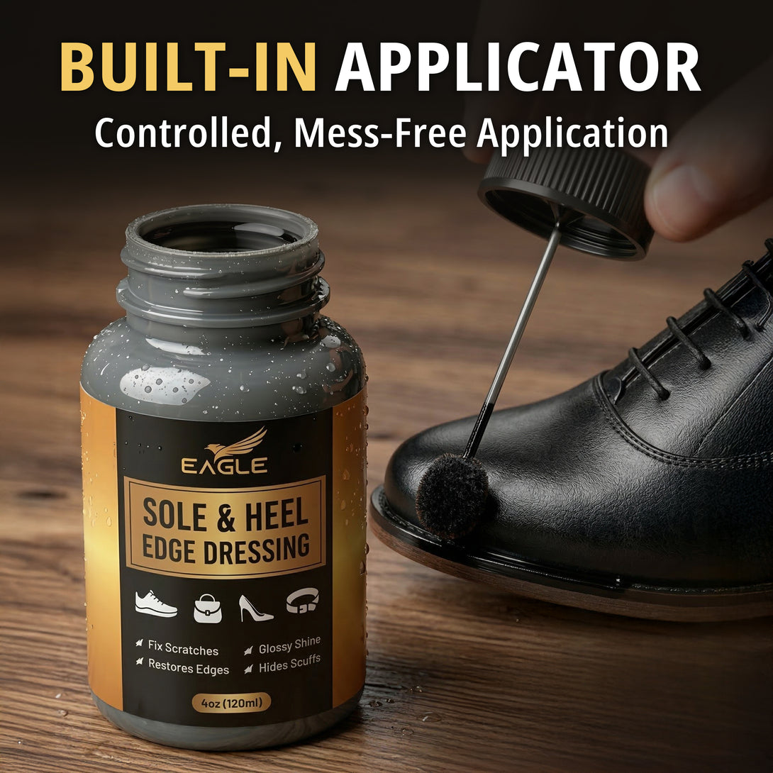 Eagle Sole and Heel Edge Dressing Black High Gloss Shoe Polish for Leather Soles & Heels Protective Liquid Edge Dye with Built-In Applicator ... Eagle Sole and Heel Edge Dressing Black High Gloss Shoe Polish for Leather Soles & Heels Protective Liquid Edge Dye with Built-In Applicator ...