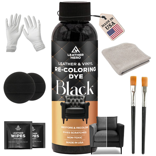 Leather Hero Color Restorer Kit – Leather Dye & Scratch Remover for Couches, Shoes, Car Seats – DIY Repair – Made in USA