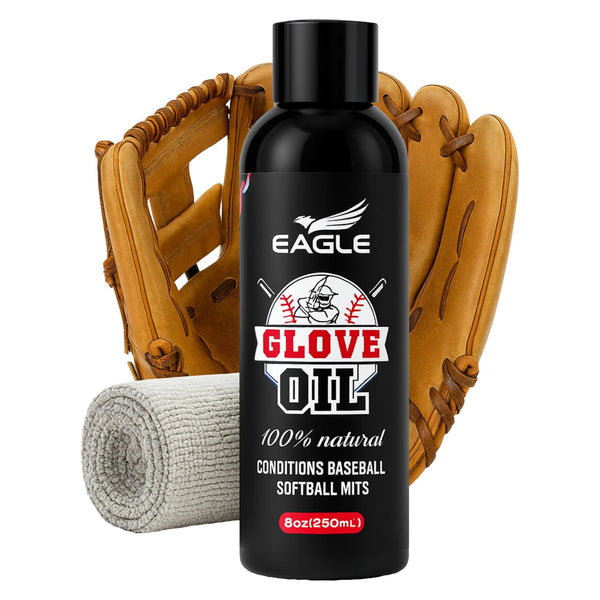 Eagle Baseball Glove Oil Conditioner with Applicator Cloth - 250mL (8.45oz) Glove Oil for Break-in & Glove Treatment - Leather Softener & Conditioner for Baseball, Softball Mitts