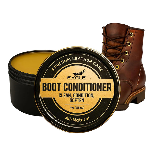 Eagle Deep Leather Conditioner for Boots & Saddles – 120mL All-Natural Neatsfoot Oil & Beeswax Formula – Restores Cracked, Dry & Oiled Leather – Leather Preservative for Work Boots, Belts, Gloves & Jackets
