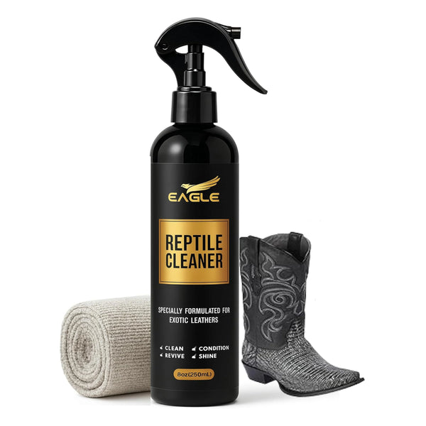 Eagle Exotic Leather Cleaner & Conditioner Spray – Cleans, Conditions & Protects Alligator, Crocodile, Snakeskin, Lizard, Ostrich & More – 8oz with Microfiber Cloth – Boots, Shoes, Bags, Belts