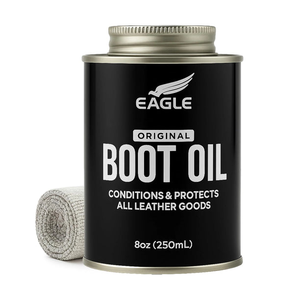 Eagle Leather Boot Oil for Work Boots, Cowboy Boots, & Shoes - Includes Applicator & Premium Towel - All-Natural Deep Leather Conditioner(8.45oz)