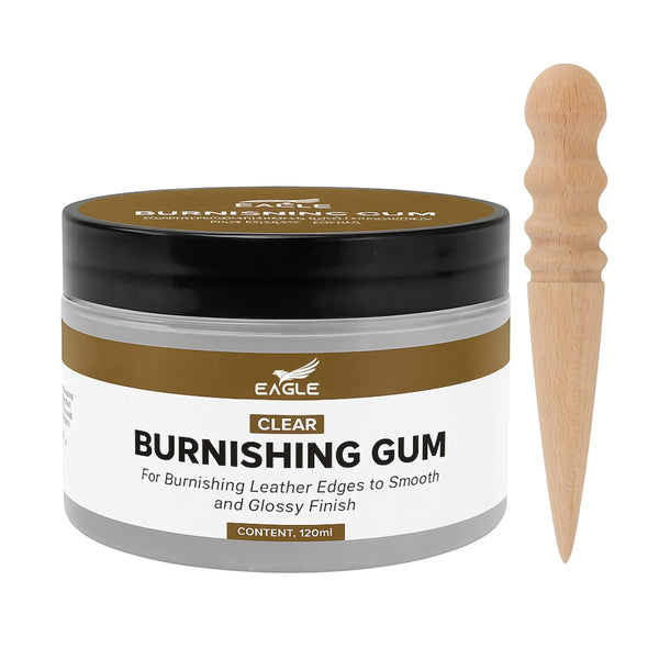 Eagle Leather Burnishing Gum Edge Finish Kit – Clear Leather Edge Sealer for Smooth Glossy – 4oz with Wood Slicker