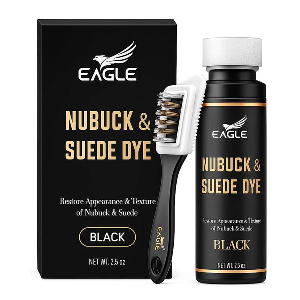 Eagle Nubuck & Suede Dye Black with Applicator & 3-Way Suede Brush - Suede Color Restorer for Shoes, Boots, Jackets, Purses & More - Black Suede Dye & Conditioner