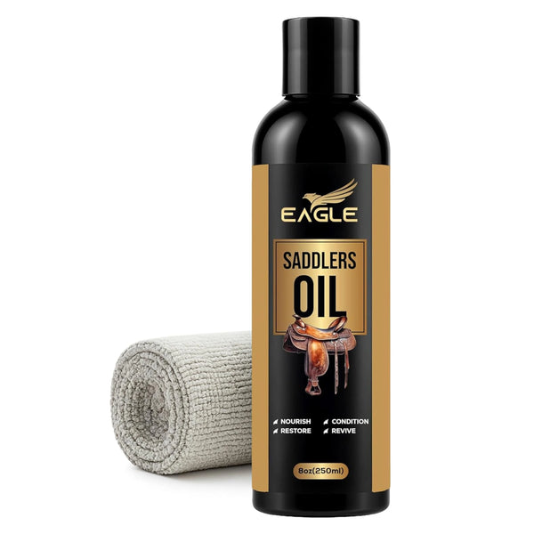 Eagle Saddle Oil with Cloth – Neatsfoot Oil for Leather Saddles, Reins, Stirrups, Riding Gear & Accessories - Leather Oil with Neetsfoot Oil for Deep Conditioning(8.45oz)