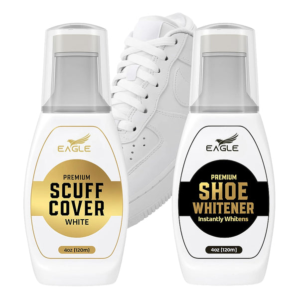 Eagle White Shoe Polish for Sneakers – 2-Pack Whitener & Scuff Cover Kit – Restore & Brighten White Shoes – Built-in Sponge Applicators – Covers Dirt, Yellowing & Stains – Leather, Canvas, Mesh