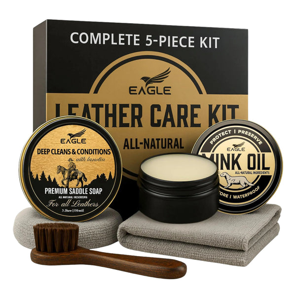 Eagle Leather Boot Care Kit – Mink Oil, Saddle Soap for Leather, Applicators & Cloth – Leather Care Kit, Boot Leather Care Kit, Leather Shoe Care Kit for Cowboy Boots, Work Boots, Shoes, and Tack