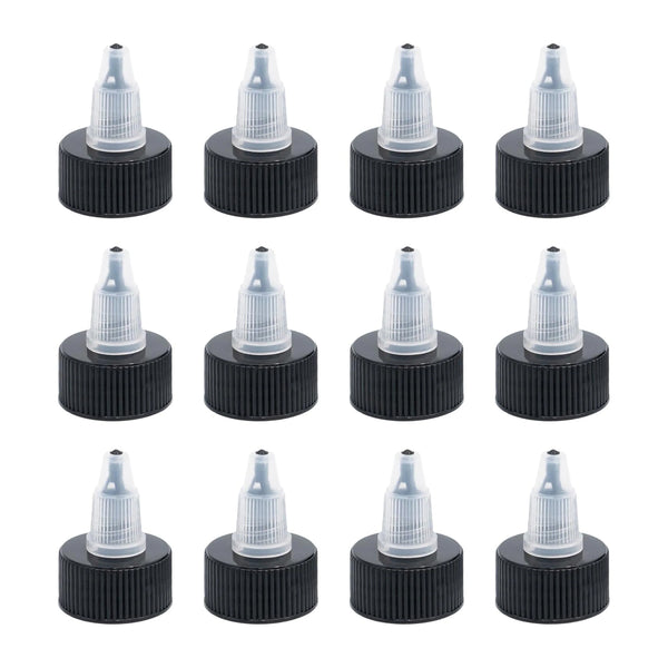 Leather Hero Black & Natural Twist Top Caps, Bottle Cap Size (24/410) Replacement Caps for Squeeze Bottles Angelus Paint Bottles, Dispensing Caps for Crafts, Art, Glue and More - 12 Pack