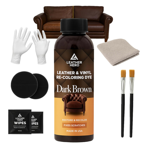 Leather Hero Color Restorer Kit – Leather Dye & Scratch Remover for Couches, Shoes, Car Seats – DIY Repair – Made in USA