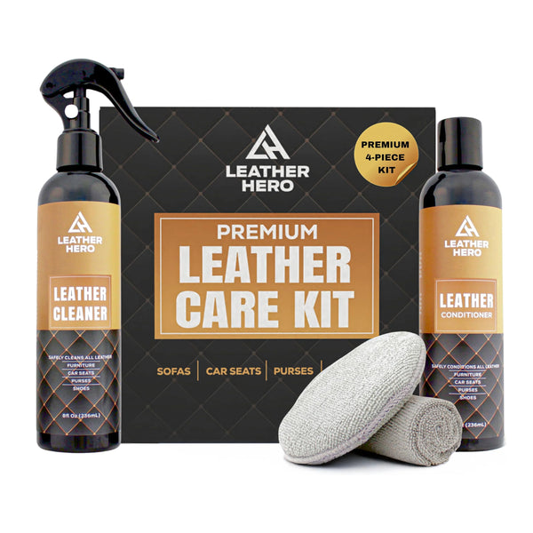 Leather Hero Care Kit – 4-Piece Set with Best Leather Cleaner for Couches, Sofas, Chairs, Furniture, and Car Interiors