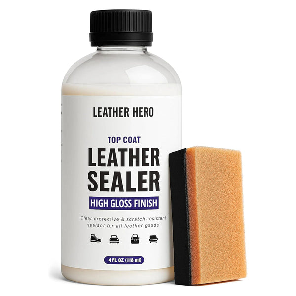 Leather Hero Top Coat – Leather Sealant & Protective Finish for Dye, Paint, Car Seats, Shoes & More – Scratch-Resistant Color Restorer with Applicator – 4oz