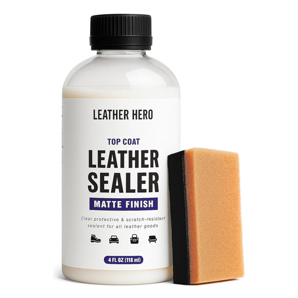 Leather Hero Top Coat – Leather Sealant & Protective Finish for Dye, Paint, Car Seats, Shoes & More – Scratch-Resistant Color Restorer with Applicator – 4oz (Matte Finish)