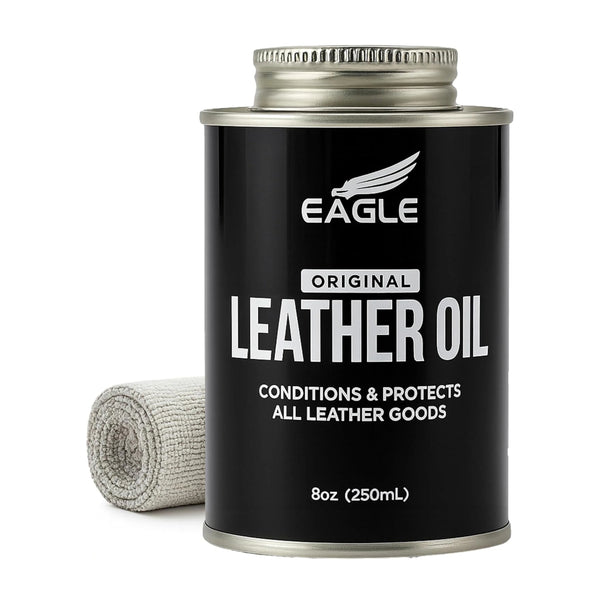 Eagle Leather Oil Conditioner with Applicator & Cloth – All-Natural Deep Conditioning Oil for Saddles, Furniture, Bags, Belts & Leather Gear – 8.45oz Restorative Oil for Dry, Cracked Leather