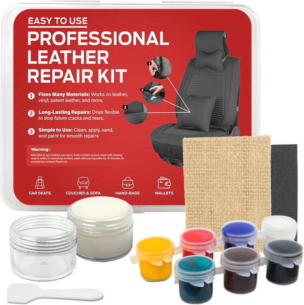 Leather Hero Leather Patch Repair Kit – DIY Leather Repair for Furniture, Car Seats, Bags, and Jackets, Filling Paste, Applicator, Glue, Patch, Hole Filler
