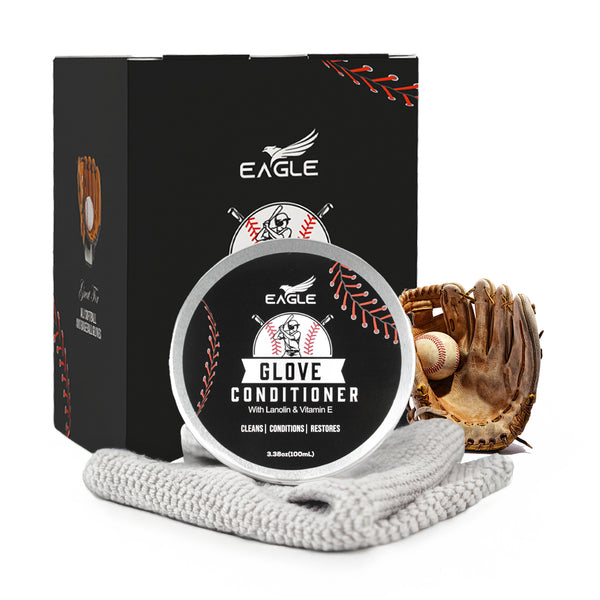 Eagle Leather Glove Conditioner Cream with Cloth Applicator - Glove Treatment for Baseball & Softball Mitts, Football Leather, Break-in & Softening, Ball-Players Balm - 2pcs Set