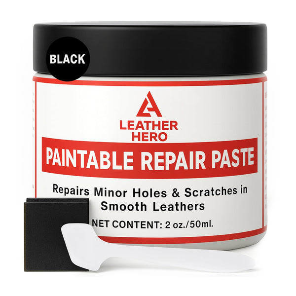 Leather Hero Black Leather Filler for Filling or Repairing Holes, Tears, Cracks, Scratches in Leather Car Seats, Furniture, Shoes – Flexible with Applicator (100mL)