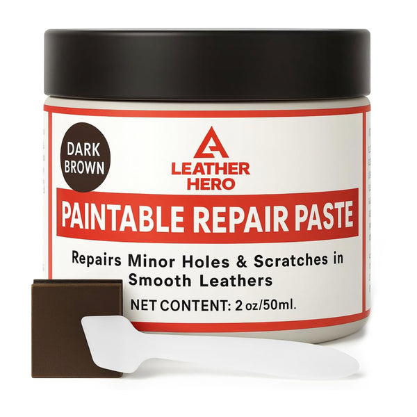 Leather Hero Dark Brown Leather Filler for Filling or Repairing Holes, Tears, Cracks, Scratches in Leather Car Seats, Furniture, Shoes – Flexible with Applicator (100mL)