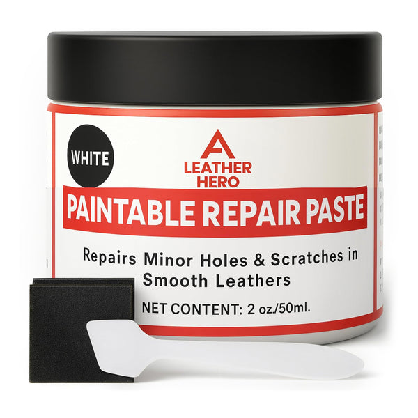 Leather Hero White Leather Filler for Filling or Repairing Holes, Tears, Cracks, Scratches in Leather Car Seats, Furniture, Shoes – Flexible with Applicator (100mL)