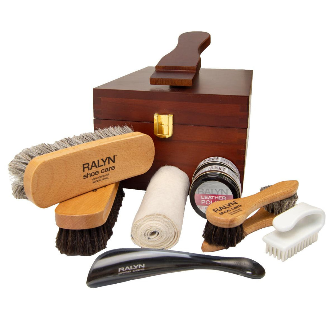 Rosy Brown Executive Valet Shine Kit with cloth, cream, and Shine Brushes