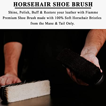 Gray 100% Horsehair Shoe Shine Brush for Leather, Shoes, Boots- Large 8"